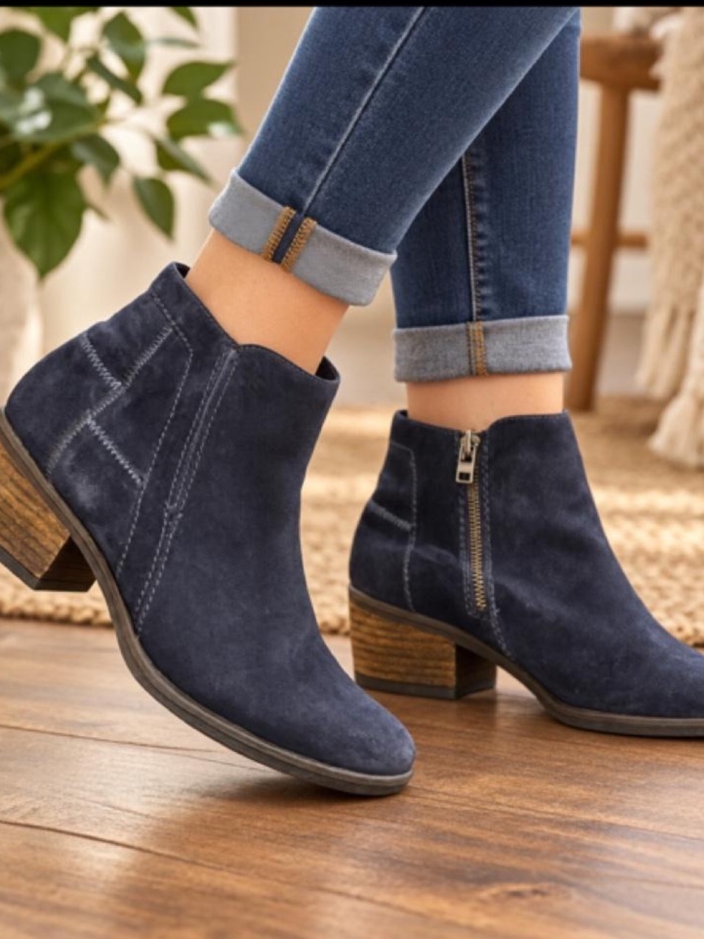 Josef Seibel Women’s Navy Suede Ankle Boots EU 38 / US 7.5–8 Block Heel Zip